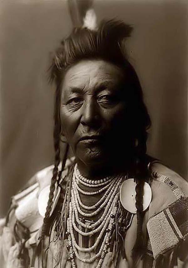 portrait of Chief Plenty Coups created by Edward S. Curtis in 1908