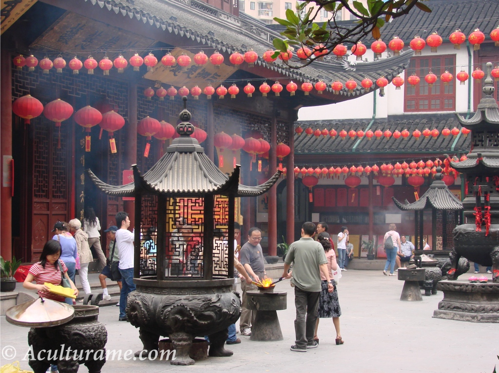 traditional incense burners and fireplaces at Jade Buddha Temple 