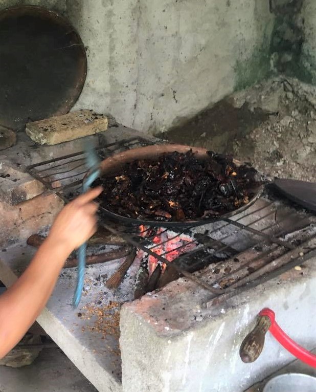 toasting ancho chiles to make the sauce