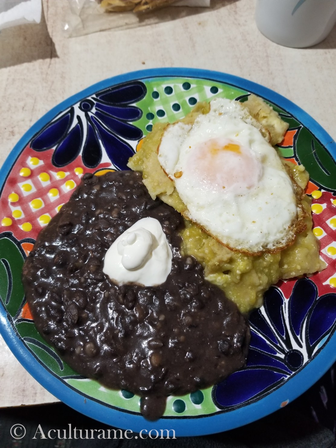 Chilaquiles Verdes is a traditional Mexican peasant dish made with fried tortillas and green or red salsa.