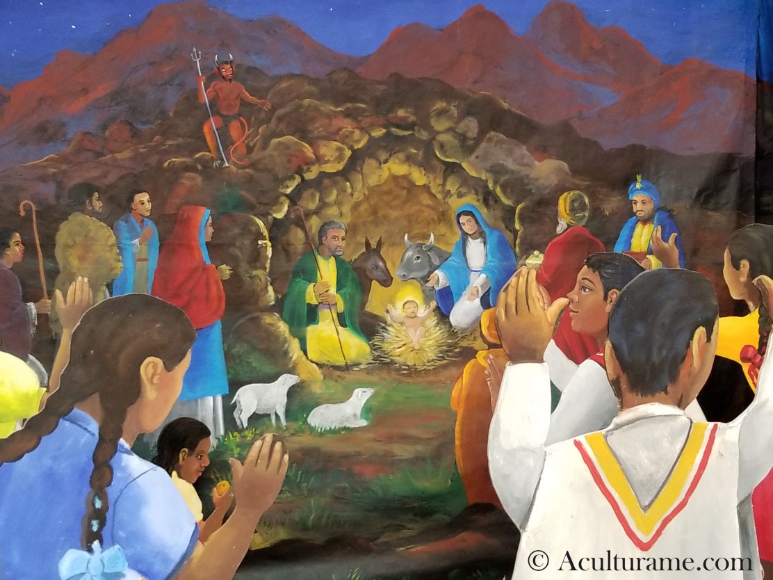 Nativity scene manger at National Mask Museum in San Luis Potosí.